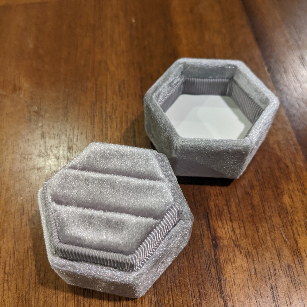 Velvet ring box in light gray